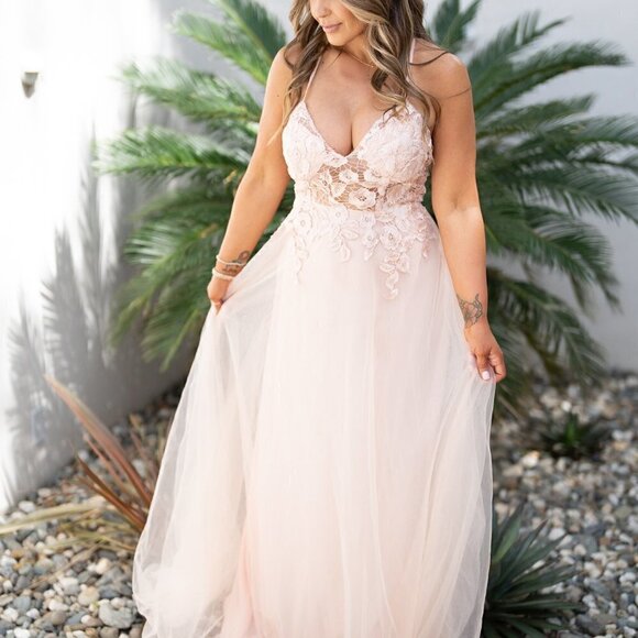 𝅺new Blush Bridesmaid Gown Maxi Dress Prom - Picture 1 of 13